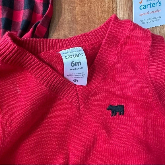 CARTERS Baby Boy 6Month Outfit Red‎ Plaid Vest Dressed Up - Picture 3 of 5